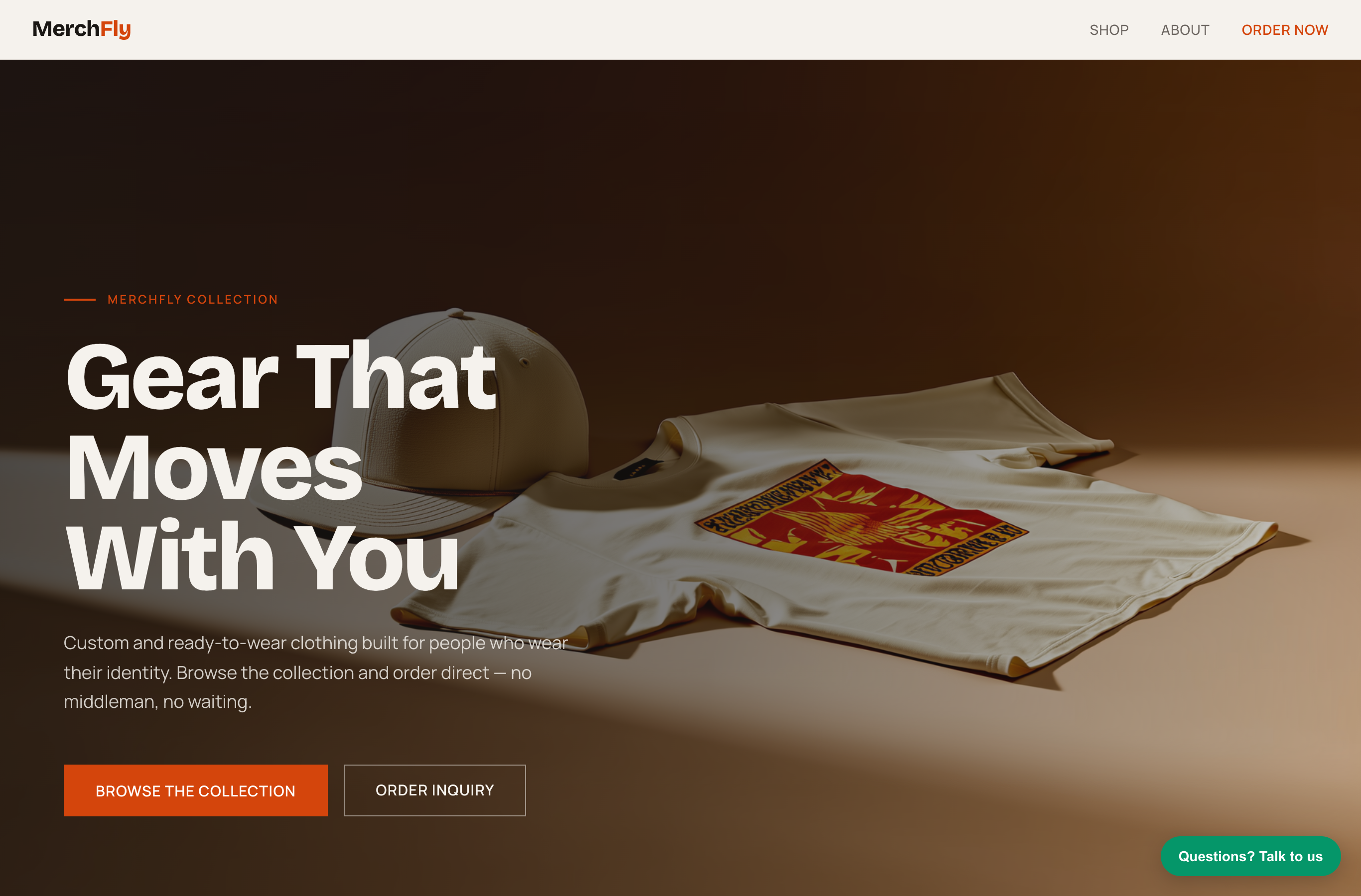 SiteFly engine output — an editorial storefront with an order flow, live today