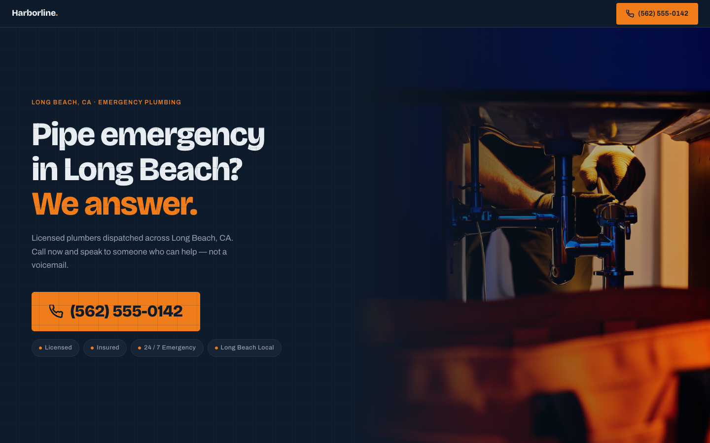 SiteFly engine demo — an emergency tap-to-call website for a plumber