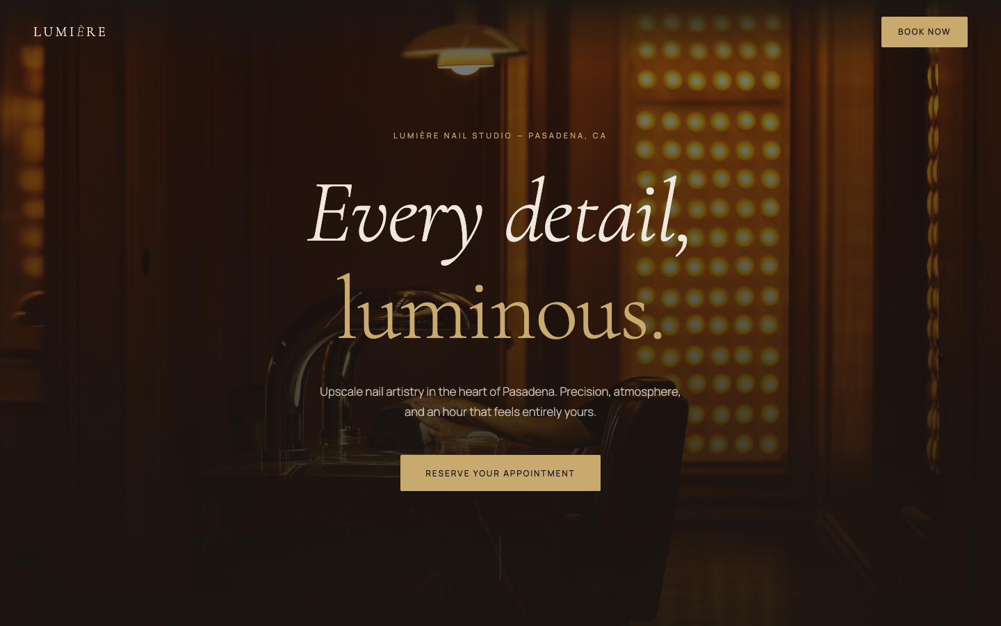 SiteFly engine demo — an editorial booking website for a nail salon